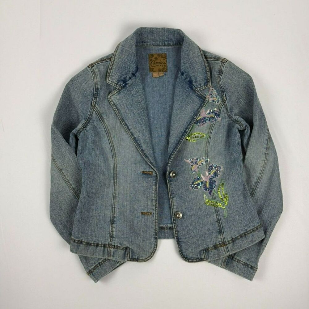 Candie's Y2K Floral Sequin Denim Blazer - XS